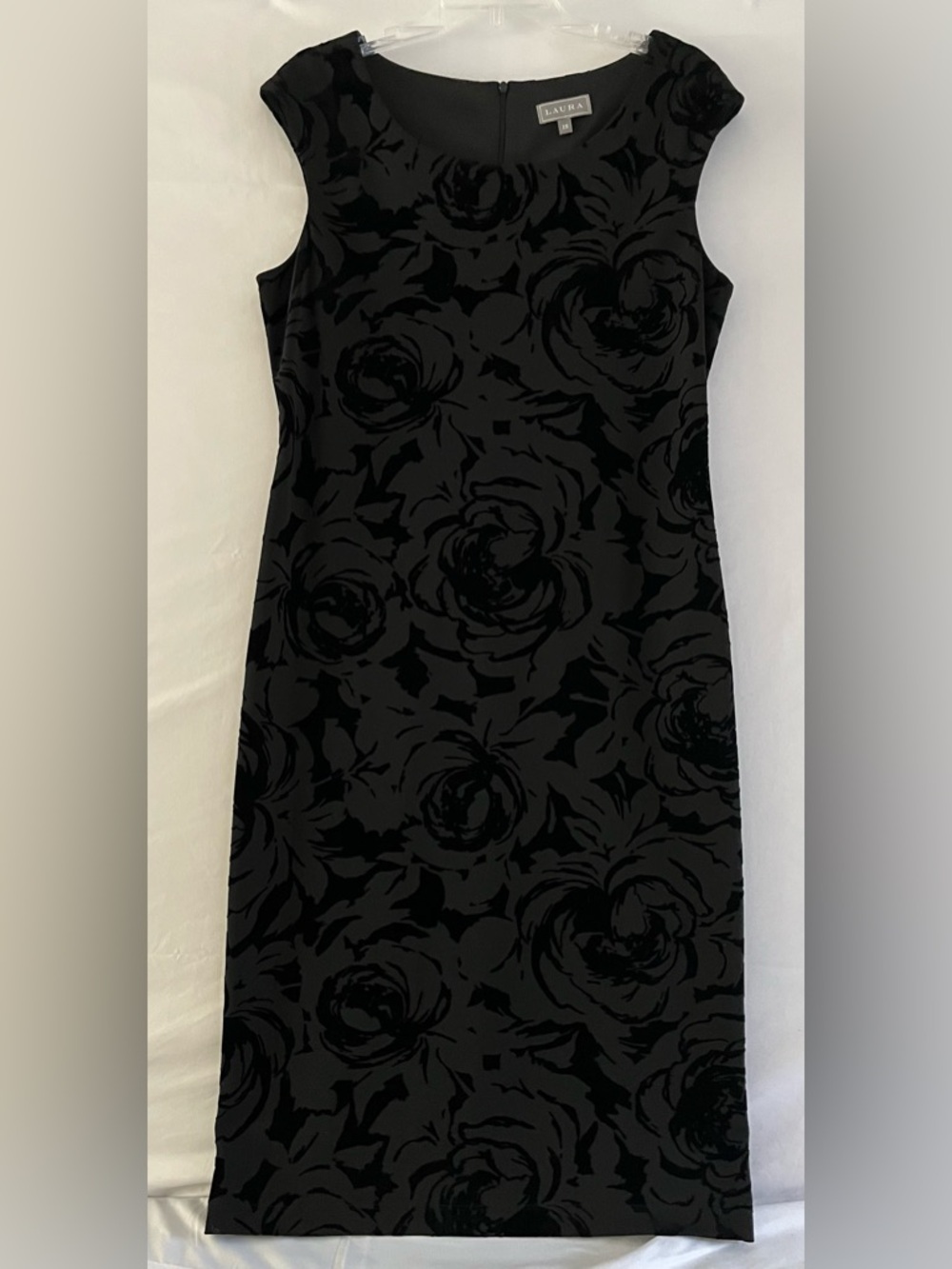 Laura Black Burnout Velvet Rose Midi Dress Goth Sz 12